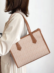 Futurecen - Contrast Binding Straw Bag  - Women Tote Bags