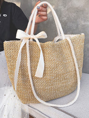 Futurecen - Minimalist Bow Decor Straw Bag  - Women Tote Bags