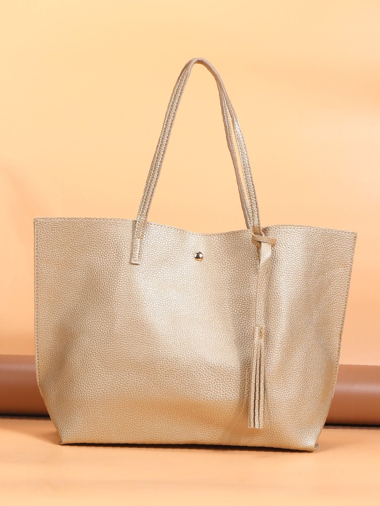 Futurecen - Pebble Embossed Tassel Decor Tote Bag  - Women Tote Bags