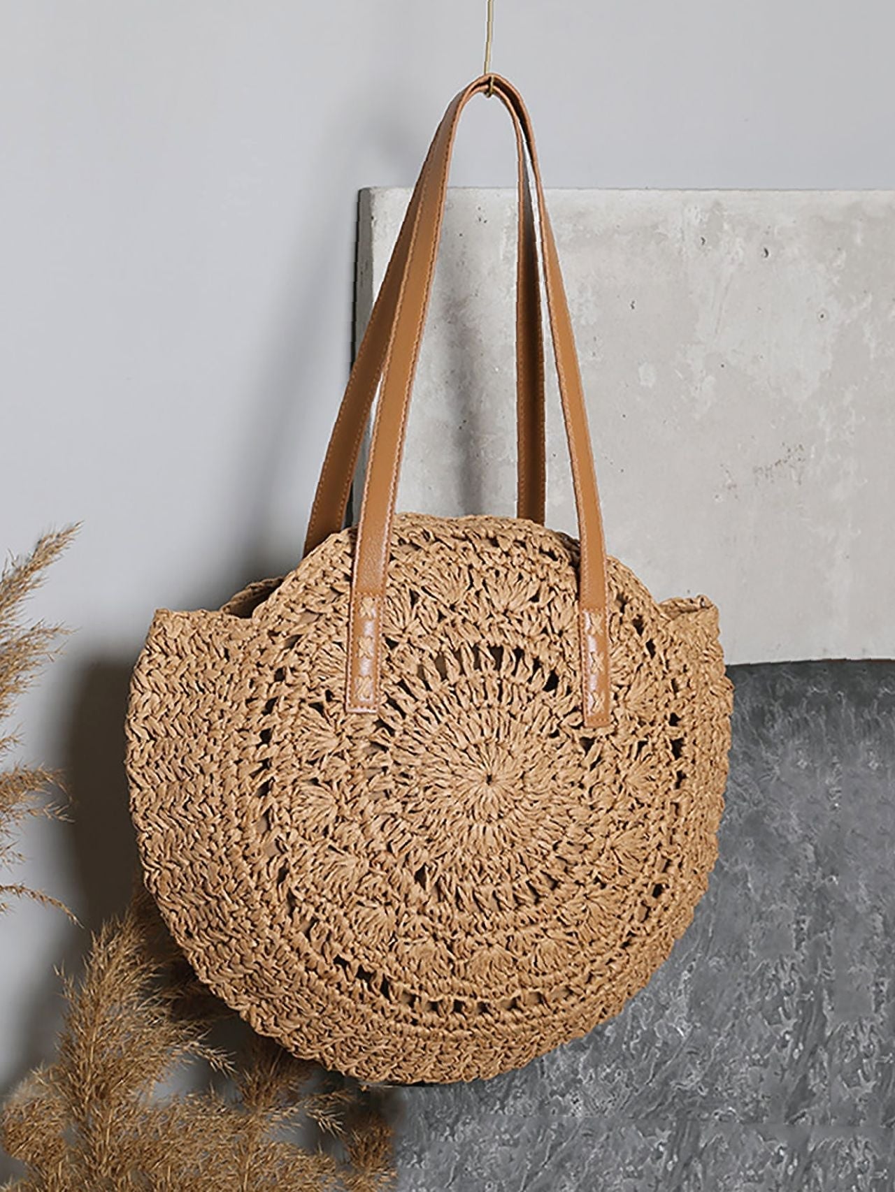 Futurecen - Hollow Out Circle Straw Bag  - Women Tote Bags