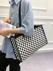 Futurecen - Colorblock Plaid Shoulder Tote Bag  - Women Tote Bags