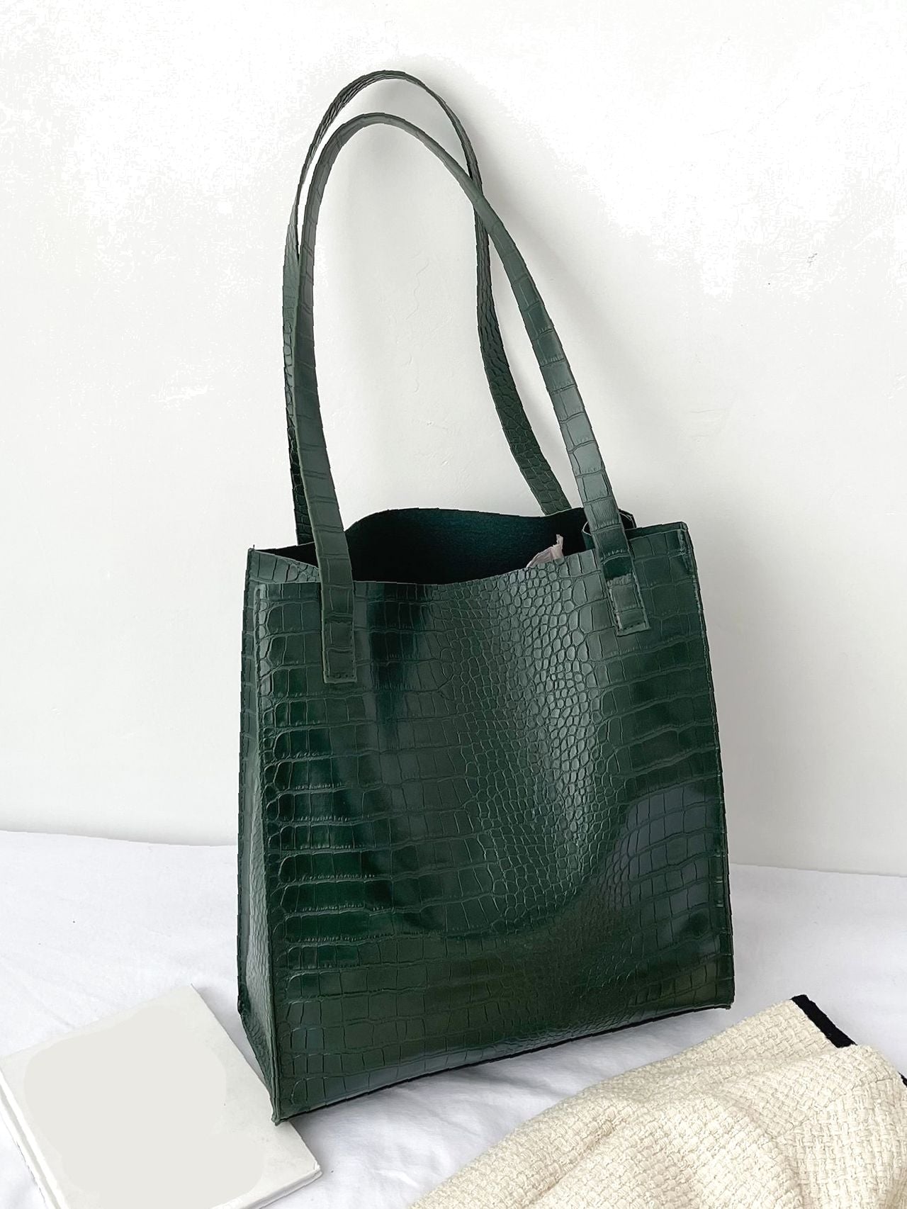 Futurecen - Crocodile Embossed Shoulder Tote Bag  - Women Tote Bags