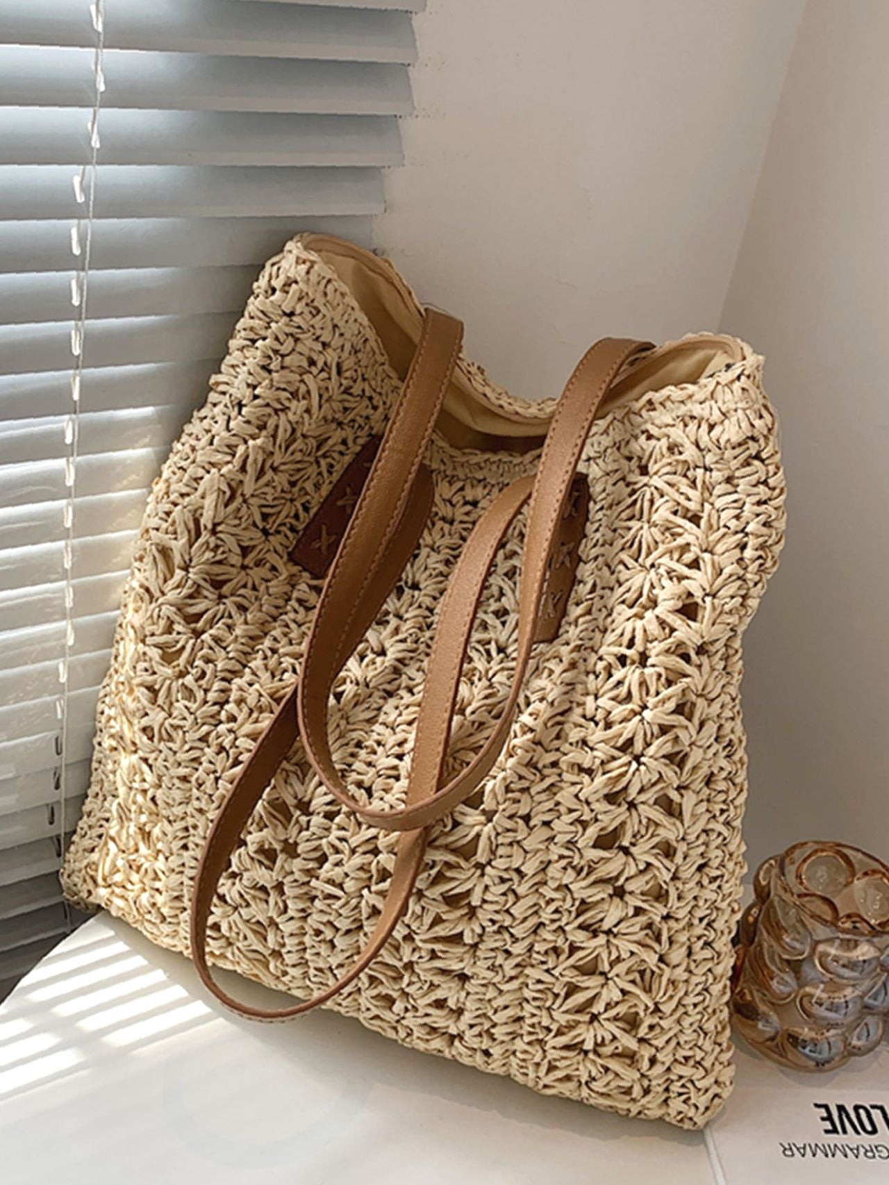 Futurecen - Minimalist Braided Detail Straw Bag  - Women Tote Bags