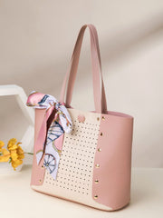 Futurecen - Twilly Scarf & Studded Decor Shoulder Tote Bag  - Women Tote Bags