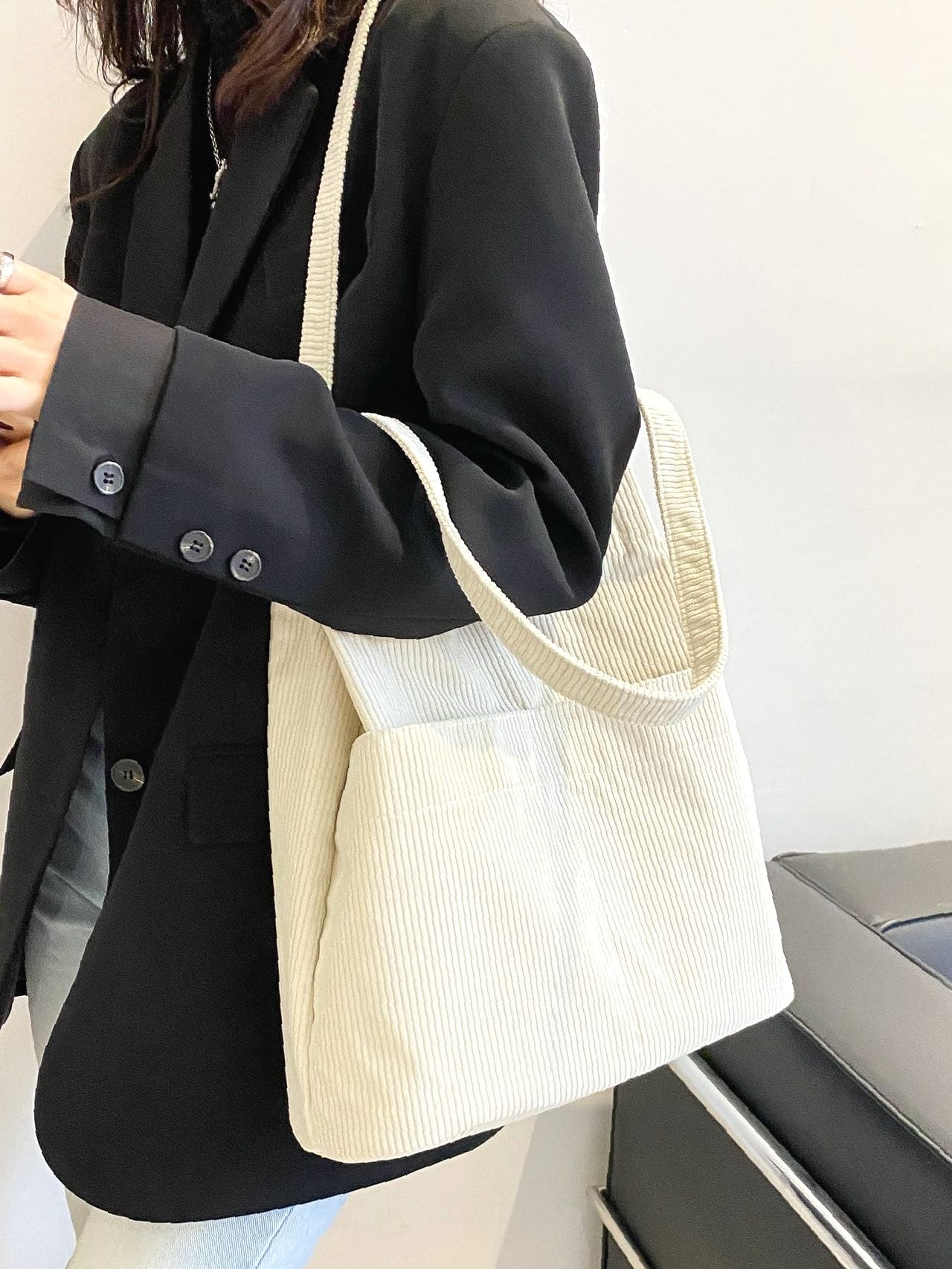 Futurecen - Minimalist Corduroy Tote Bag  - Women Tote Bags