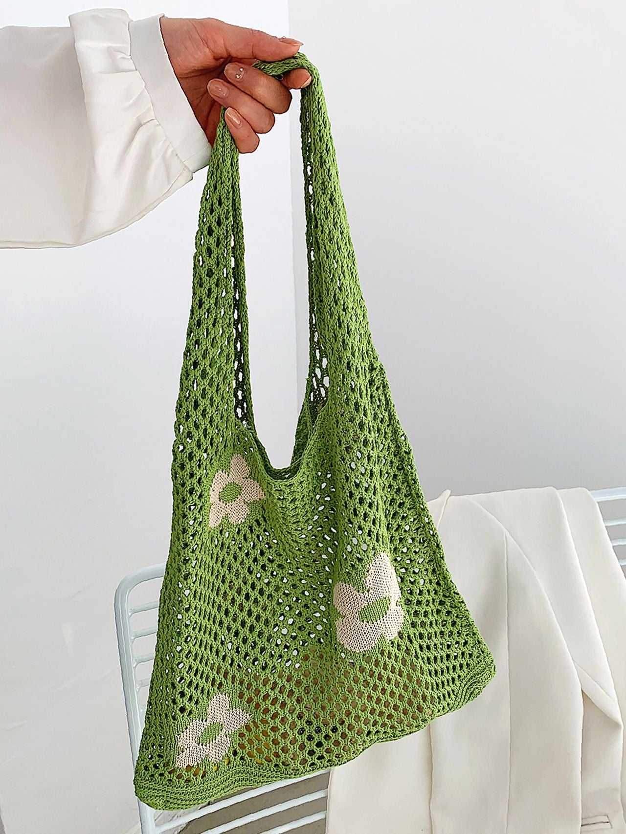 Futurecen - Floral Pattern Crochet Tote Bag  - Women Tote Bags