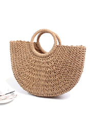 Futurecen - Ring Handle Design Straw Bag  - Women Tote Bags