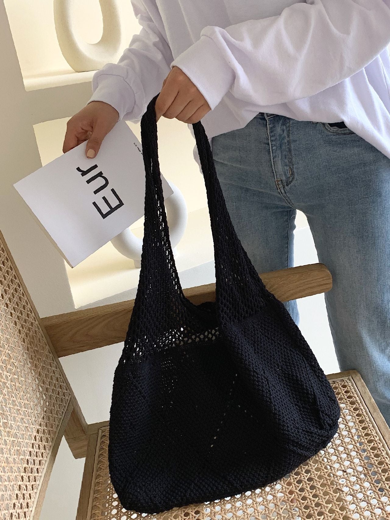 Futurecen - Minimalist Knitting Design Shopper Bag  - Women Tote Bags