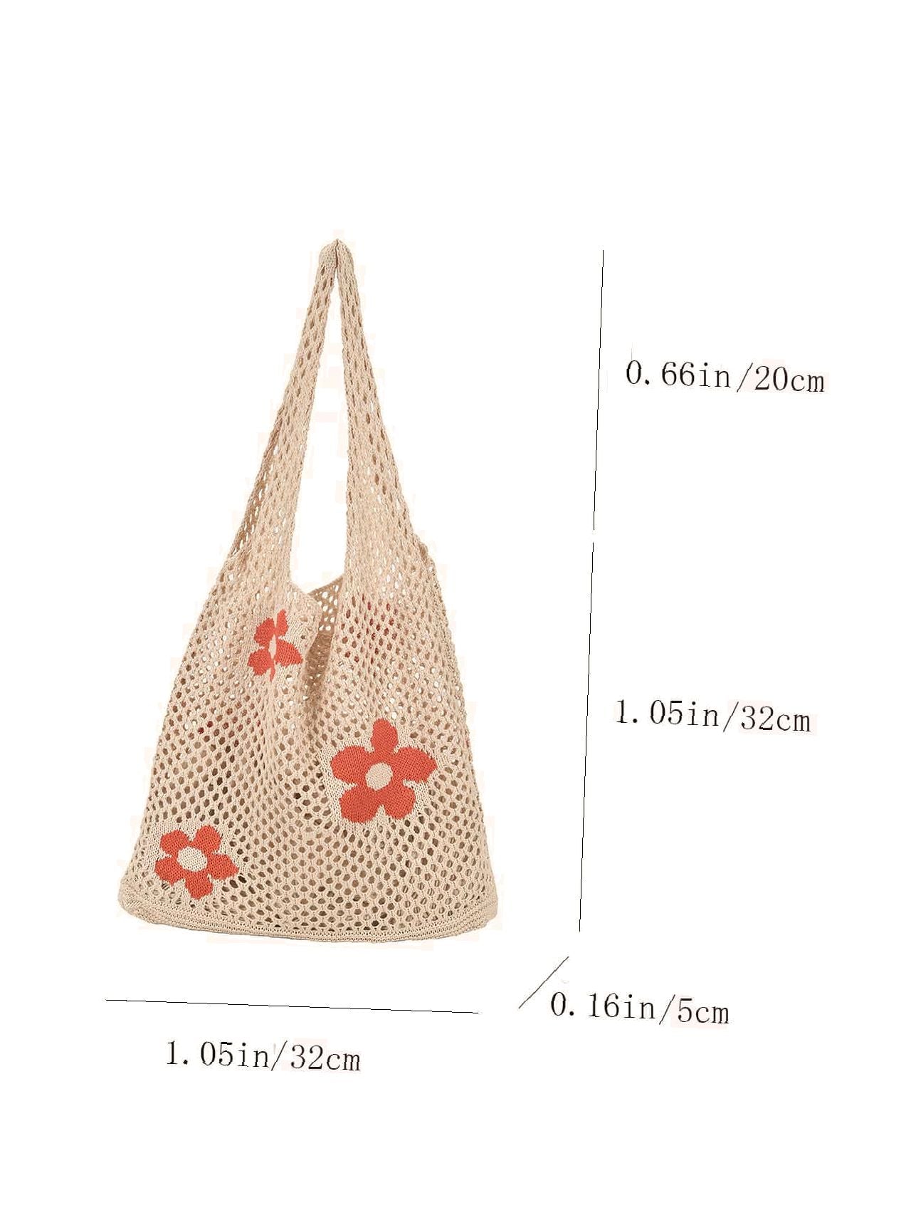 Futurecen - Floral Pattern Crochet Tote Bag  - Women Tote Bags