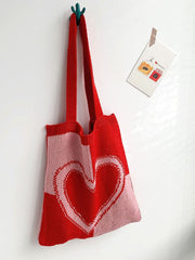 Futurecen - Heart Graphic Crochet Tote Bag  - Women Tote Bags