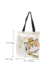 Futurecen - Tiger & Letter Graphic Canvas Shopper Bag  - Women Tote Bags