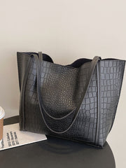 Futurecen - Crocodile Embossed Shoulder Tote Bag with Inner Pouch  - Women Tote Bags