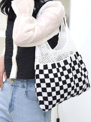 Futurecen - Checkered Pattern Crochet Bag  - Women Tote Bags