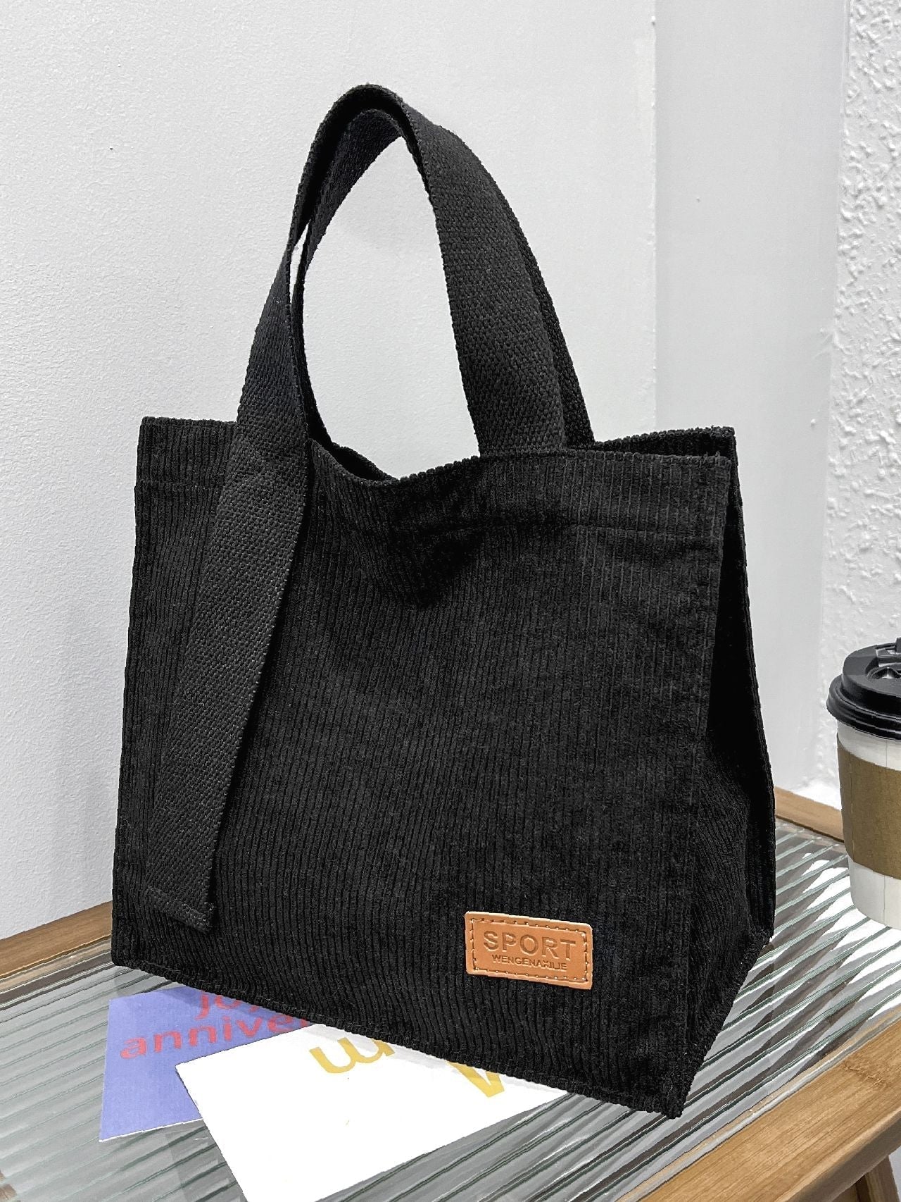 Futurecen - Letter Patch Decor Top Handle Bag  - Women Tote Bags