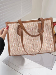 Futurecen - Contrast Binding Straw Bag  - Women Tote Bags