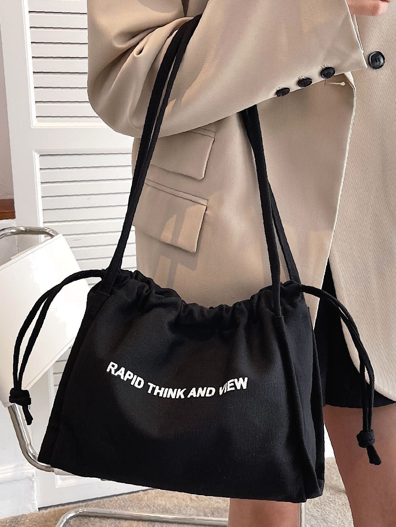 Futurecen - Slogan Graphic Shoulder Tote Bag  - Women Tote Bags