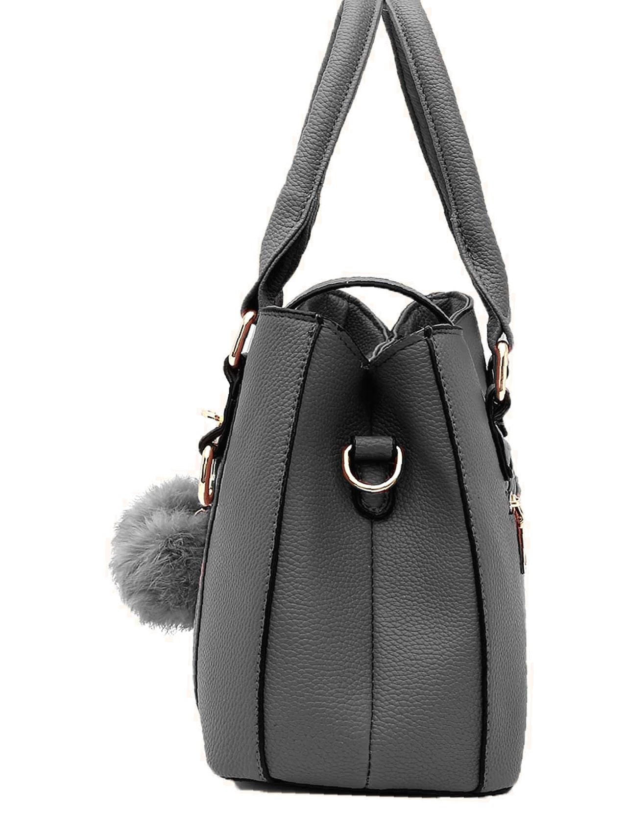 Futurecen - Pom Pom Decor Twist Lock Tote Bag  - Women Tote Bags