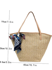 Futurecen - Twilly Scarf Decor Straw Bag  - Women Tote Bags