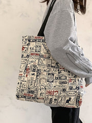 Futurecen - Japanese Letter Graphic Shopper Bag  - Women Tote Bags