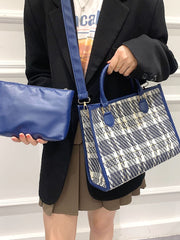 Futurecen - Plaid Top Handle Tote Bag with Inner Pouch  - Women Tote Bags