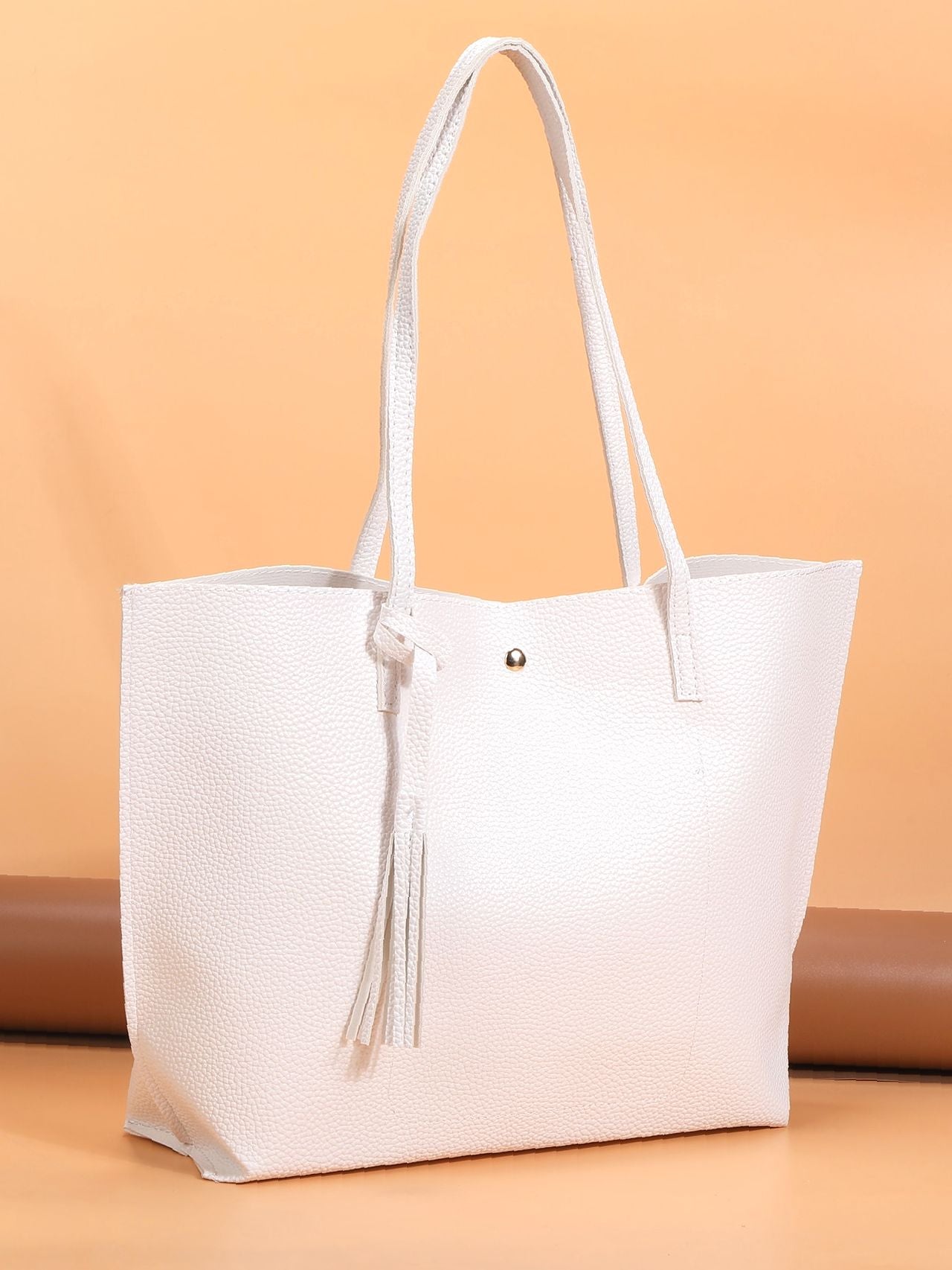 Futurecen - Pebble Embossed Tassel Decor Tote Bag  - Women Tote Bags