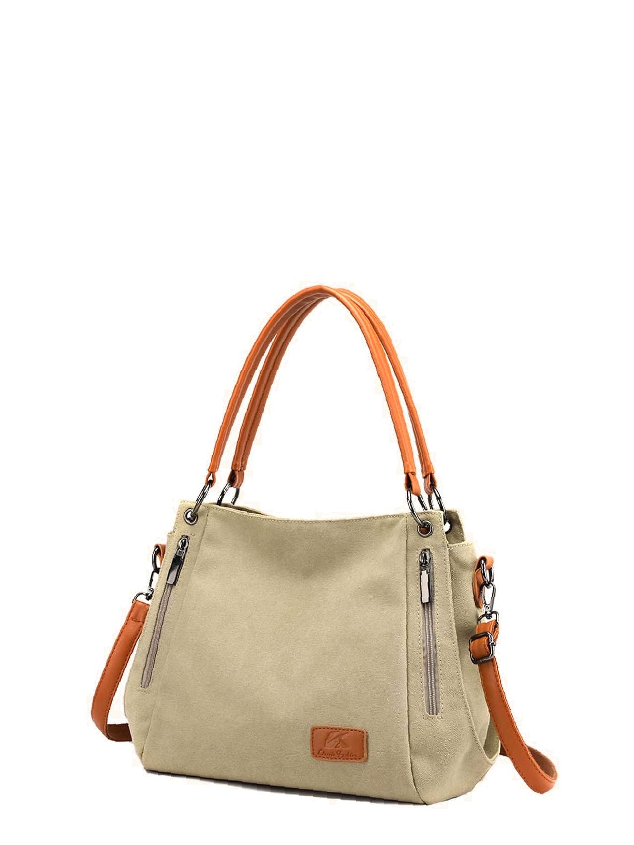 Futurecen - Zipper Decor Two Tone Shoulder Tote Bag  - Women Tote Bags