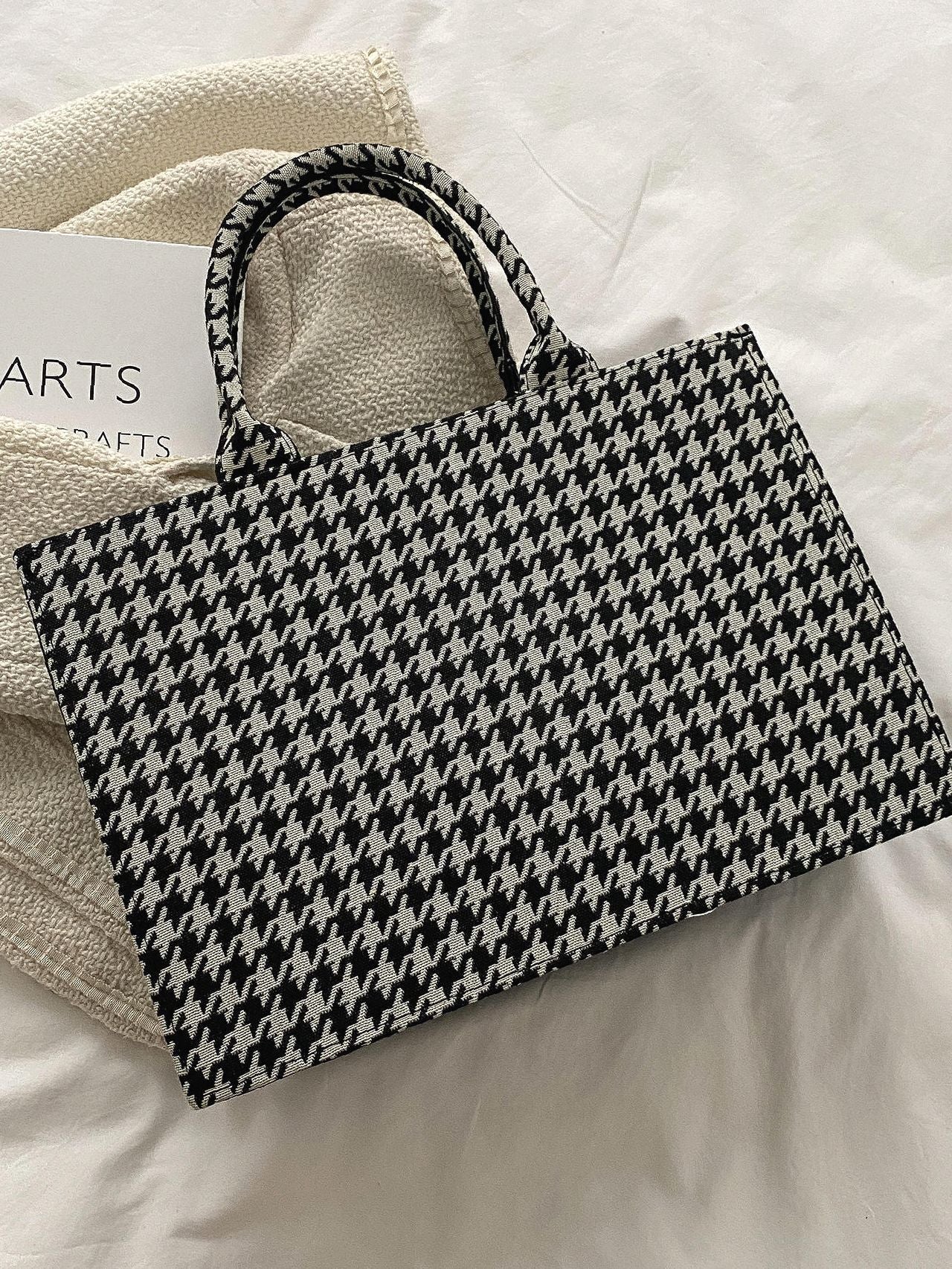 Futurecen - Allover Houndstooth Top Handle Bag  - Women Tote Bags