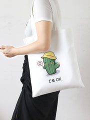 Futurecen - Cactus & Letter Graphic Shopper Bag  - Women Tote Bags