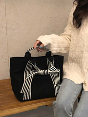 Futurecen - Bow Decor Striped Pattern Top Handle Bag  - Women Tote Bags