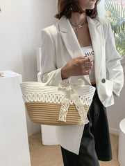 Futurecen - Bow Decor Straw Bag  - Women Tote Bags