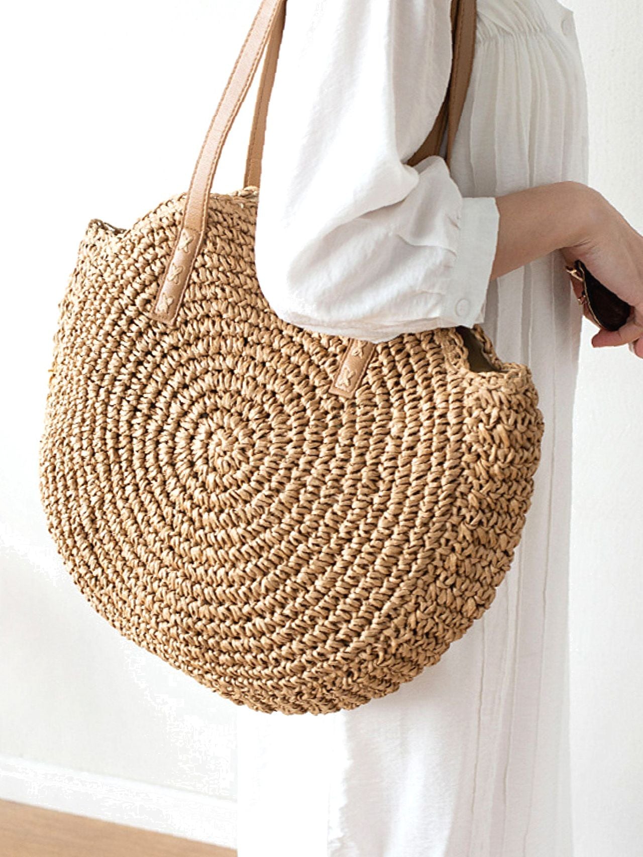 Futurecen - Circle Straw Shoulder Tote Bag  - Women Tote Bags