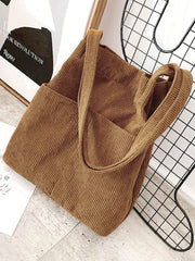 Futurecen - Side Pocket Corduroy Tote Bag  - Women Tote Bags