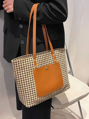 Futurecen - Houndstooth Pattern Studded Detail Shoulder Tote Bag  - Women Tote Bags