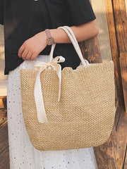 Futurecen - Minimalist Bow Decor Straw Bag  - Women Tote Bags