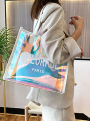 Futurecen - Letter Graphic Holographic Shoulder Tote Bag with Inner Pouch  - Women Tote Bags