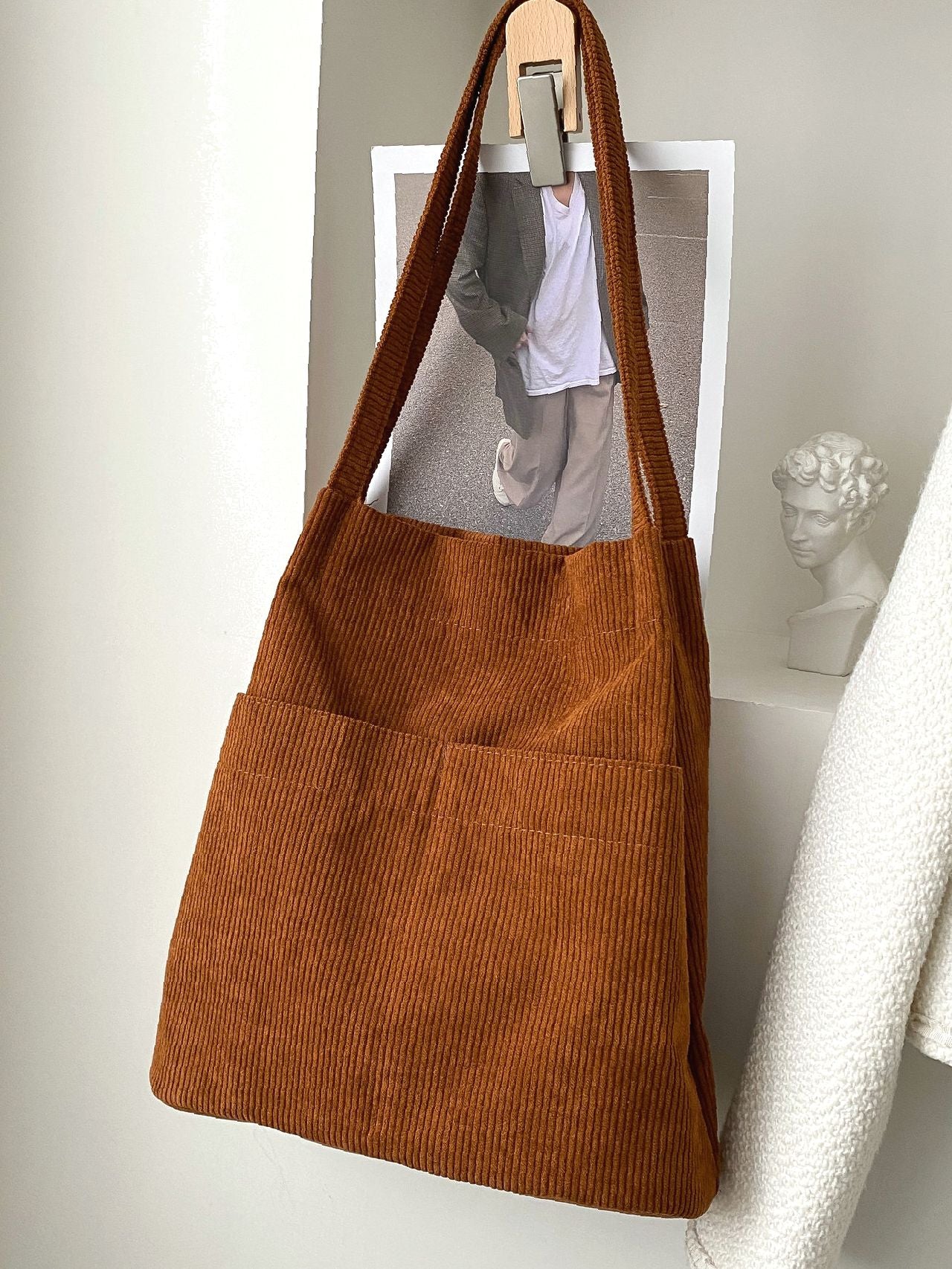 Futurecen - Minimalist Corduroy Tote Bag  - Women Tote Bags