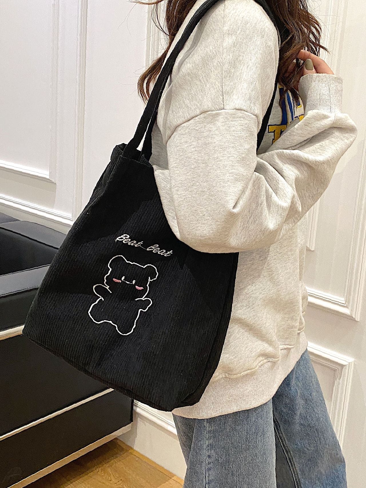 Futurecen - Cartoon Bear Graphic Shoulder Tote Bag  - Women Tote Bags