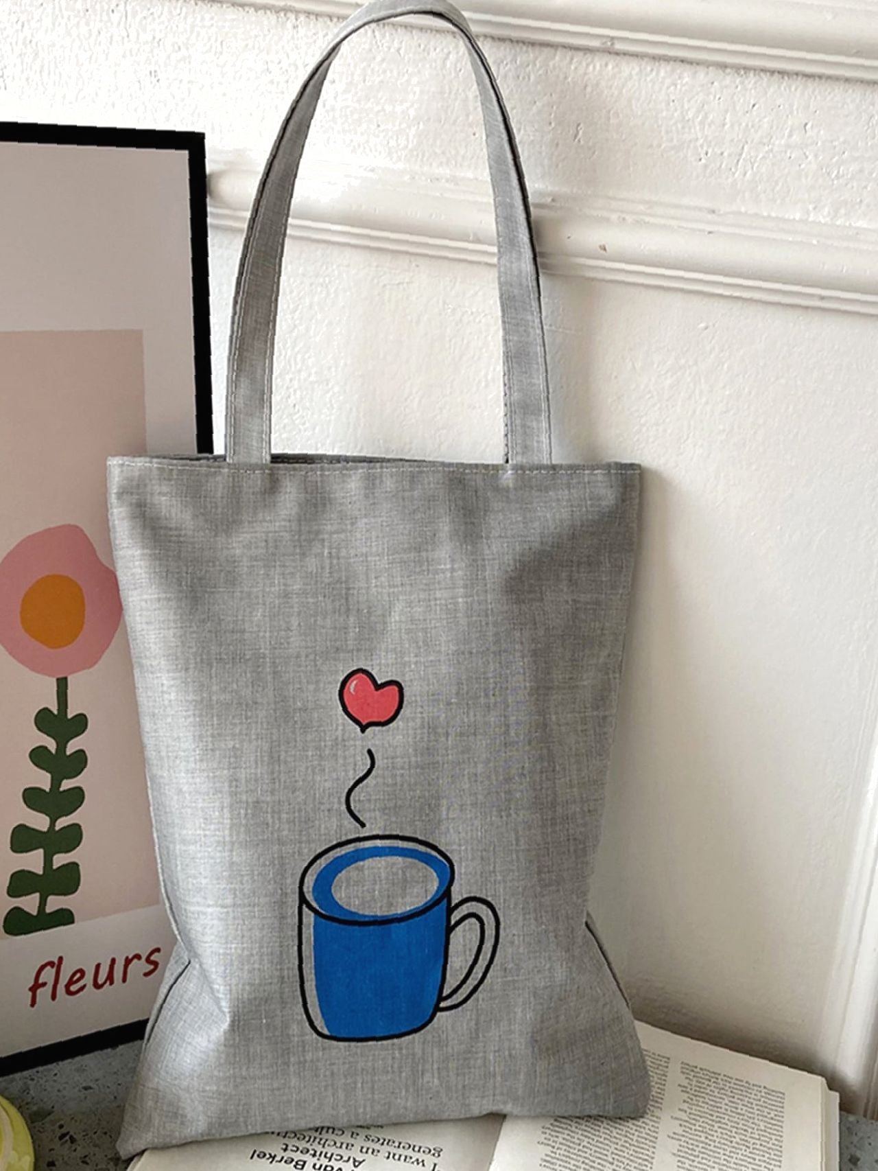 Futurecen - Heart & Cup Print Shopper Bag  - Women Tote Bags