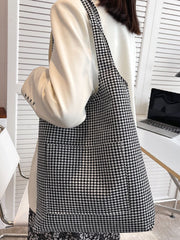 Futurecen - Houndstooth Pattern Large Capacity Shoulder Tote Bag  - Women Tote Bags