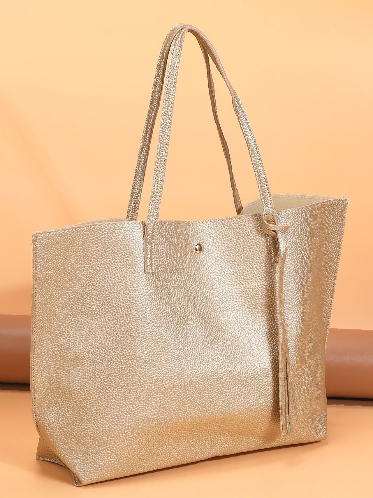 Futurecen - Pebble Embossed Tassel Decor Tote Bag  - Women Tote Bags