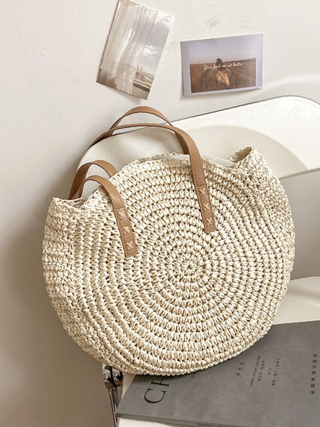 Futurecen - Circle Straw Shoulder Tote Bag  - Women Tote Bags