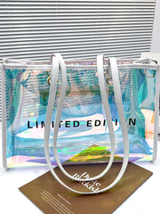 Futurecen - Holographic Pattern Letter Graphic Shoulder Tote Bag  - Women Tote Bags