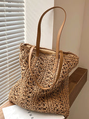 Futurecen - Minimalist Braided Detail Straw Bag  - Women Tote Bags