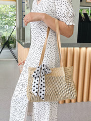 Futurecen - Polka Dot Bow Decor Straw Bag  - Women Tote Bags