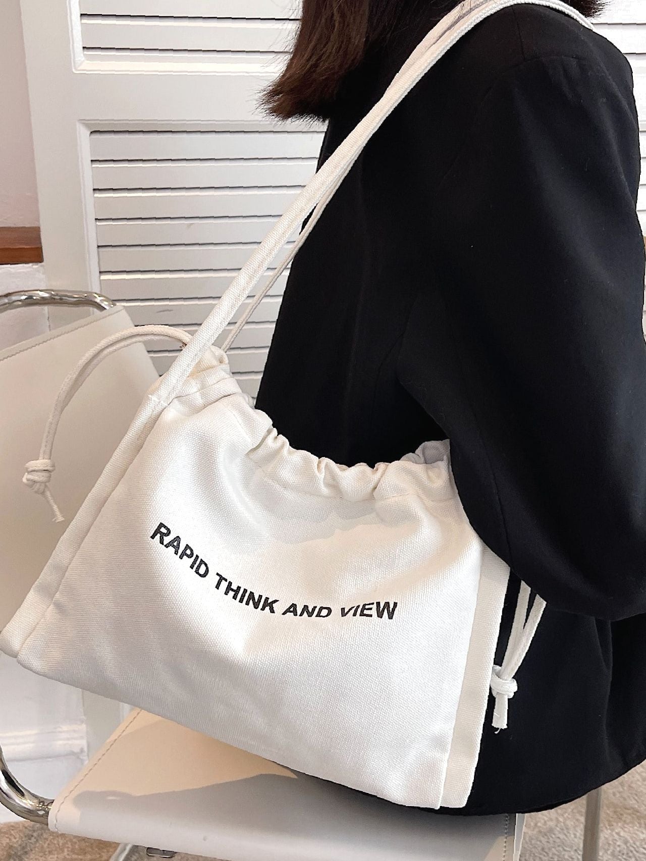 Futurecen - Slogan Graphic Shoulder Tote Bag  - Women Tote Bags