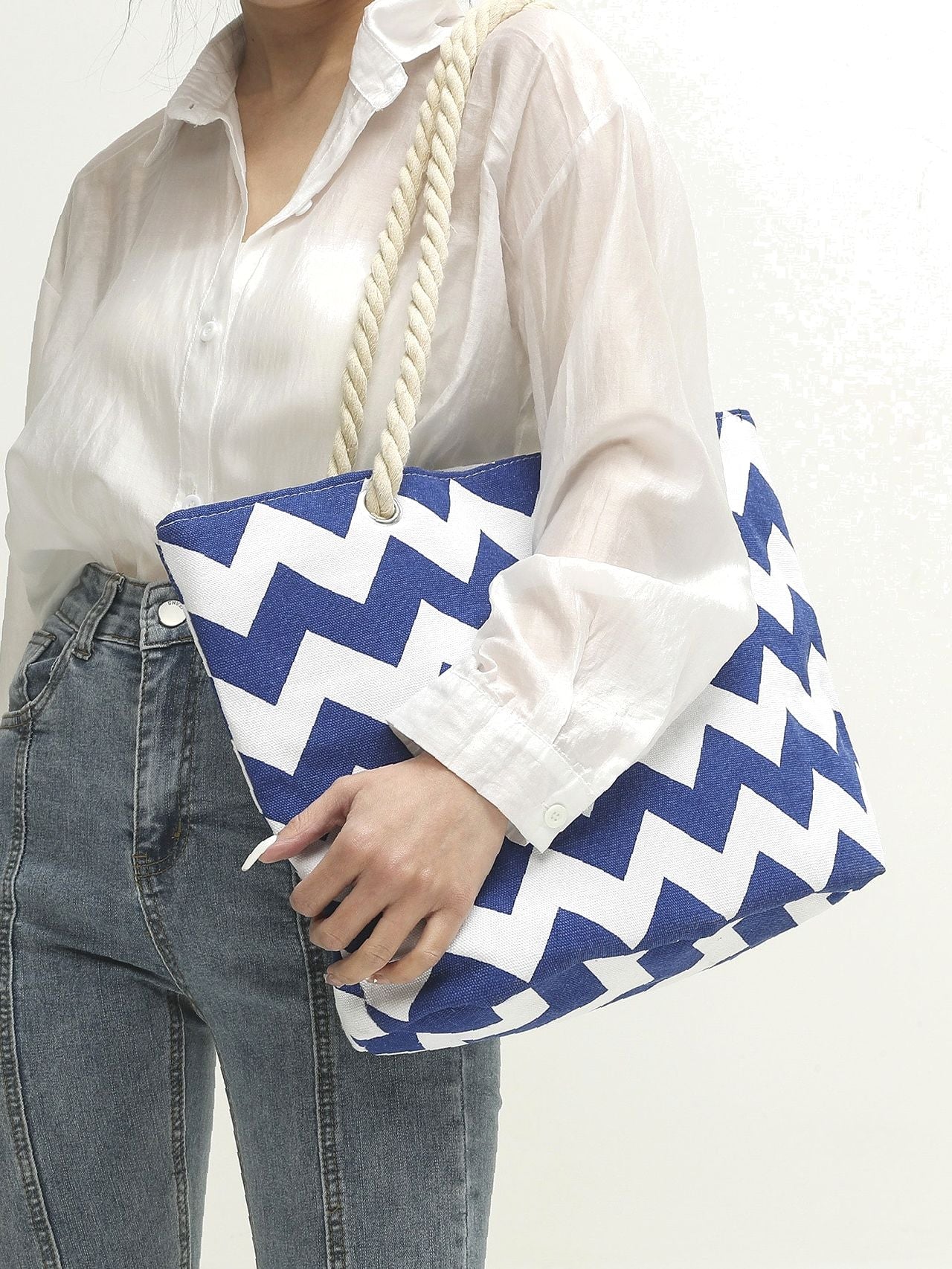 Futurecen - Chevron Graphic Canvas Shoulder Tote Bag  - Women Tote Bags