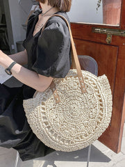 Futurecen - Hollow Out Circle Straw Bag  - Women Tote Bags