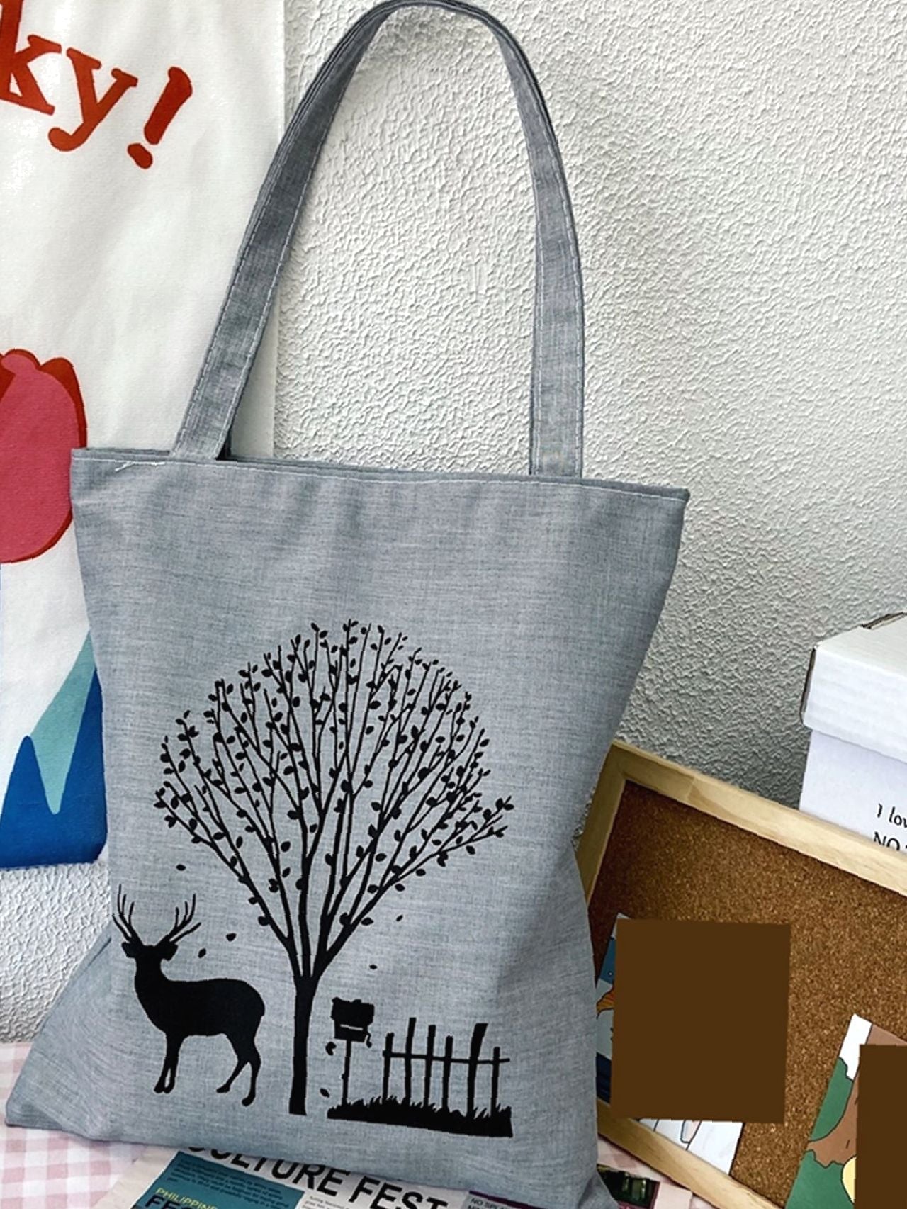 Futurecen - Tree & Deer Print Shopper Bag  - Women Tote Bags