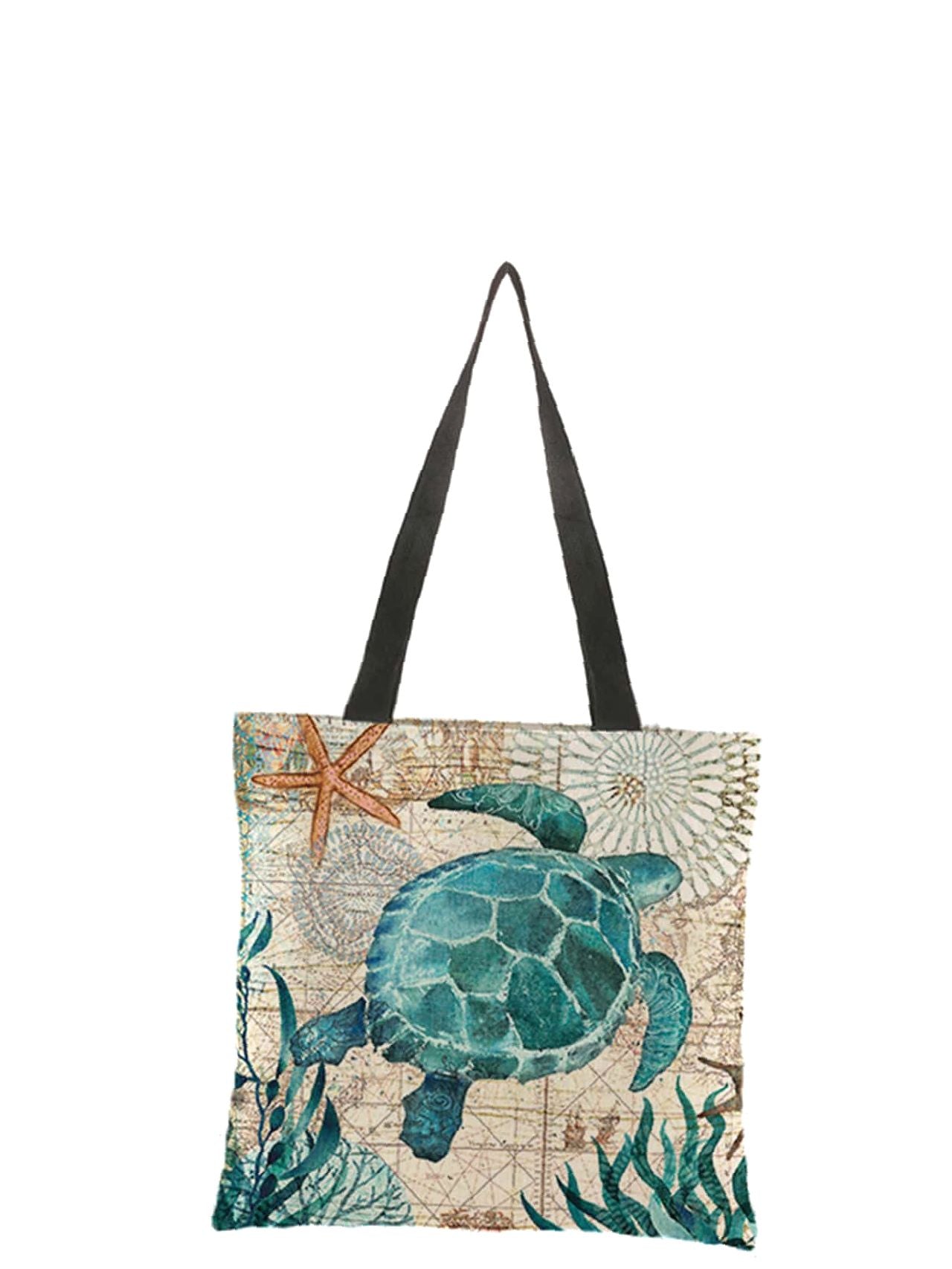 Futurecen - Turtle Graphic Shoulder Tote Bag  - Women Tote Bags