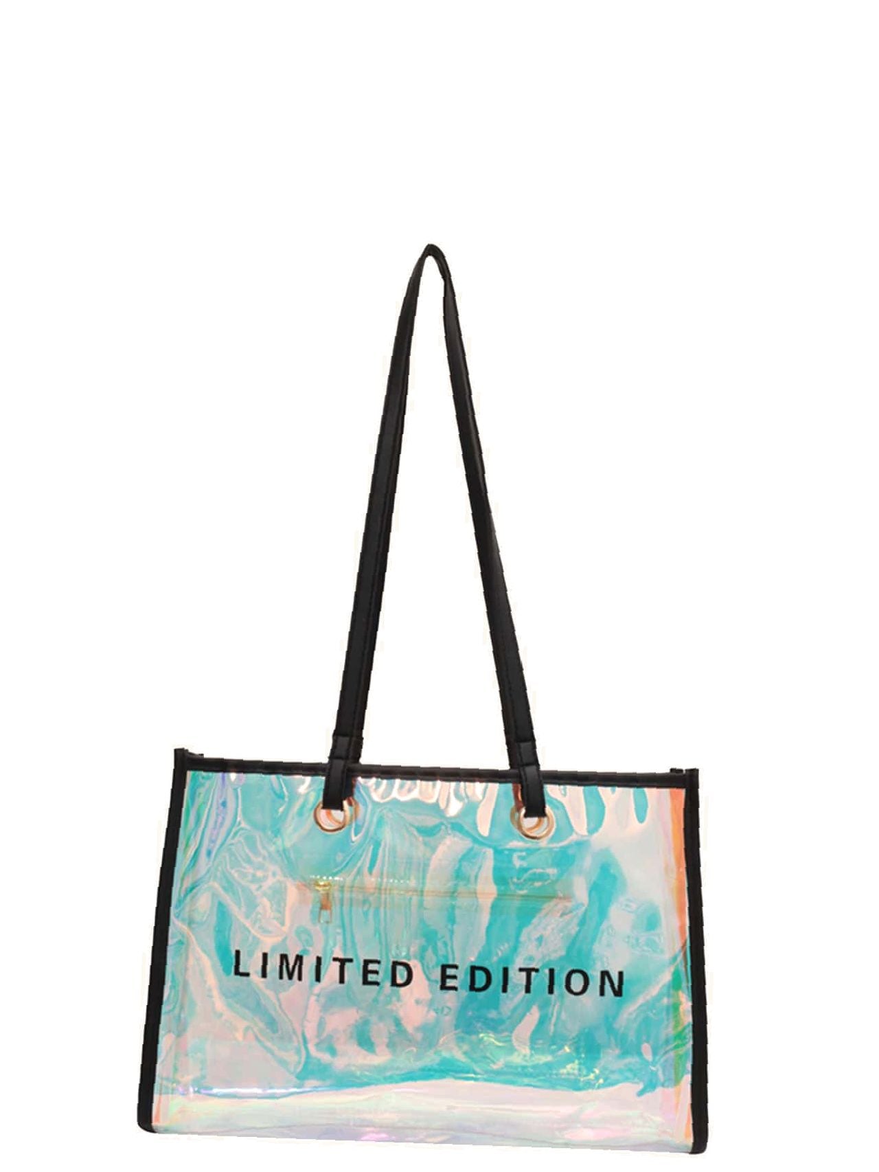 Futurecen - Holographic Pattern Letter Graphic Shoulder Tote Bag  - Women Tote Bags